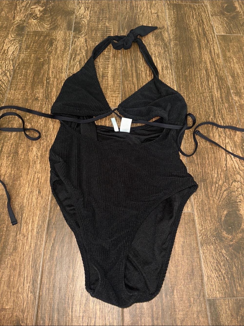Black One Piece Swimsuit Women’s Large Halter Tie Cutout Bathing Suit